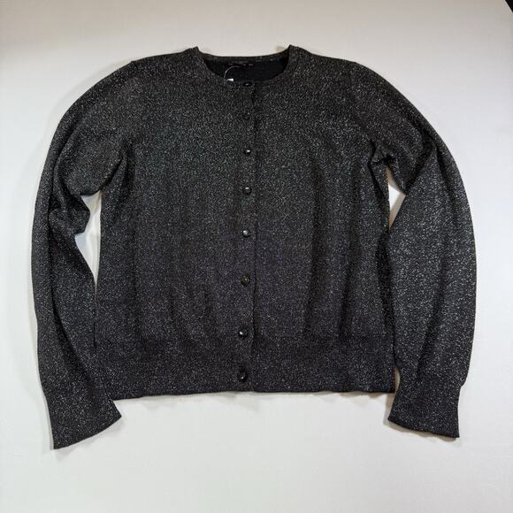 Ann Taylor NWT Metallic Shimmer Holiday Festive Button Cardigan - Black Wms M - Picture 1 of 12